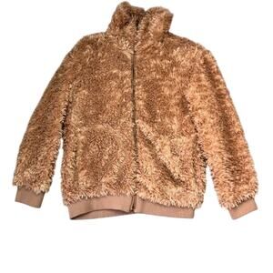 BB Dakota Jacket Womens Small Brown Side Pockets Fluffy Teddy Bear Zip Up Cozy